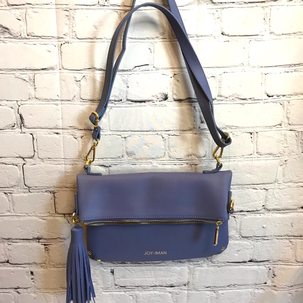 Joy & Iman Tassel Chic Foldable Leather Purple Crossbody